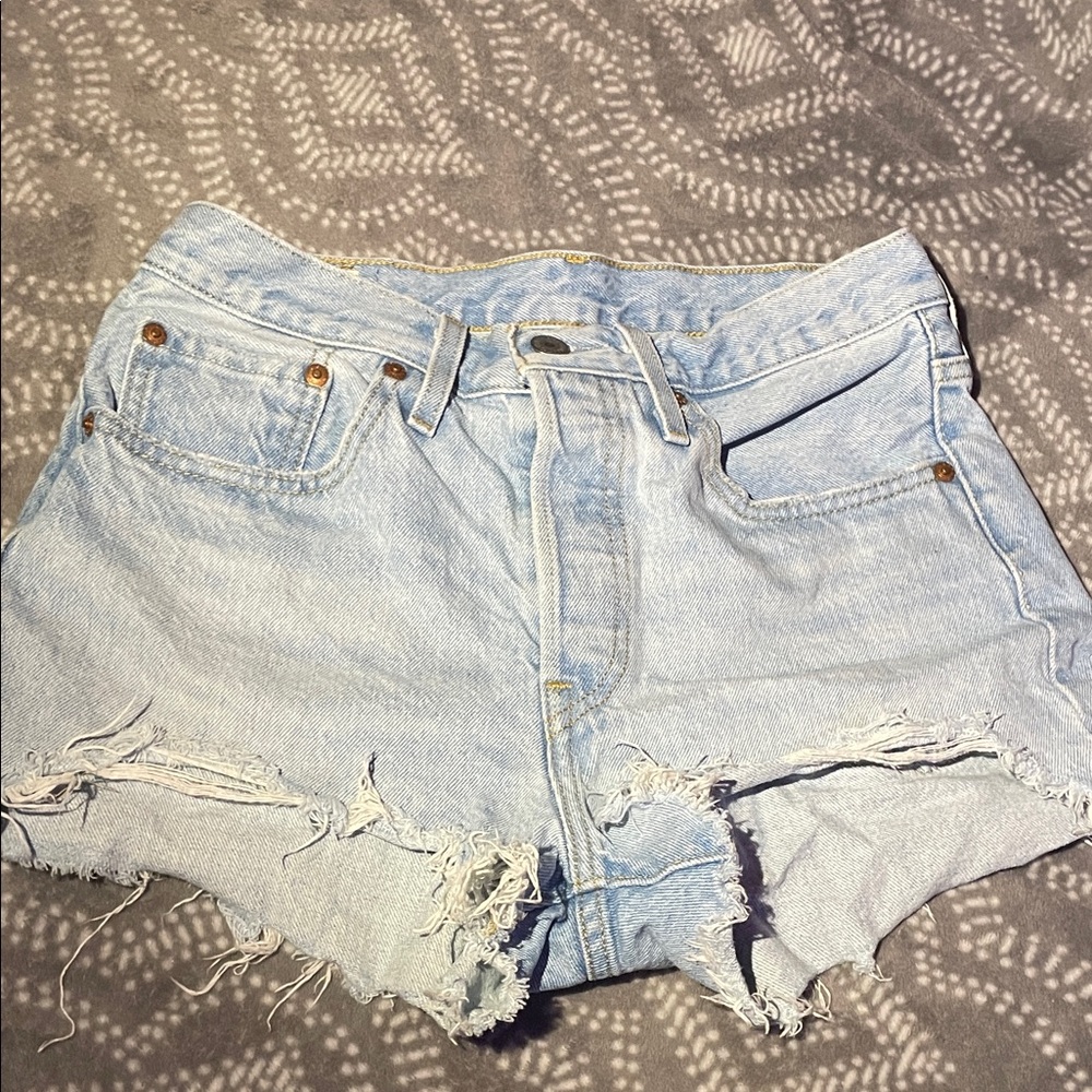 Levi's Light Blue Frayed Denim Shorts